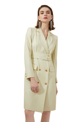 Elegant V-Neck Off White DoubleBreasted Shirt Dress - FashionByTeresa